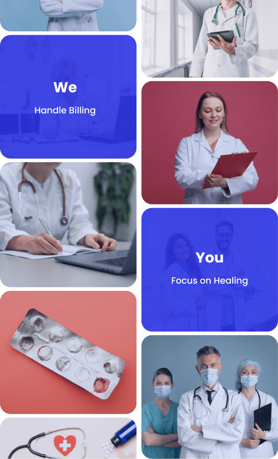 Healthcare professionals and LexieHealth billing visuals